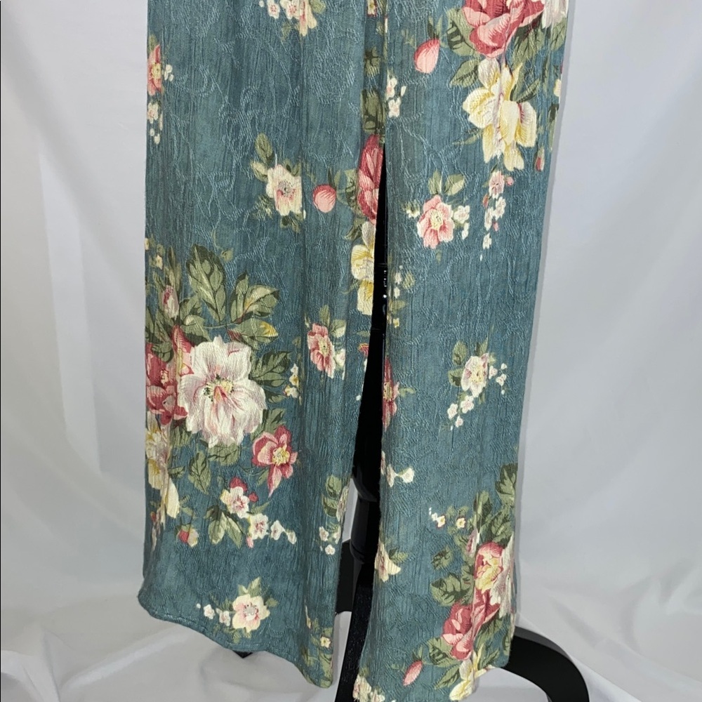 Vintage K Studio Blue Floral Maxi Dress Rayon 90s Cottagecore 10 - Picture 11 of 12